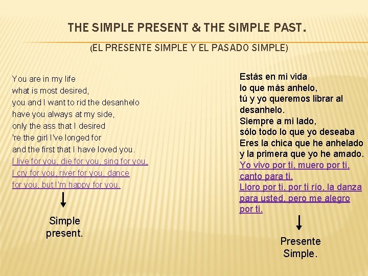 THE SIMPLE PRESENT & THE SIMPLE PAST. (EL PRESENTE SIMPLE Y EL PASADO SIMPLE)