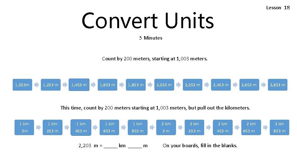 Lesson 18 Convert Units 5 Minutes Count by 200 meters, starting at 1, 003 Lesson 18 Convert Units 5 Minutes Count by 200 meters, starting at 1, 003