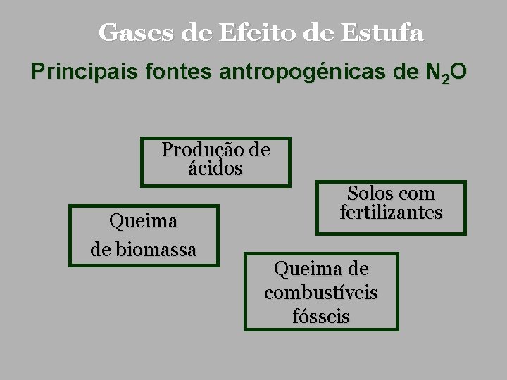 Gases de Efeito de Estufa Principais fontes antropogénicas de N 2 O Produção de