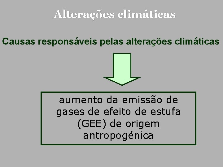 Alterações climáticas Causas responsáveis pelas alterações climáticas aumento da emissão de gases de efeito Alterações climáticas Causas responsáveis pelas alterações climáticas aumento da emissão de gases de efeito