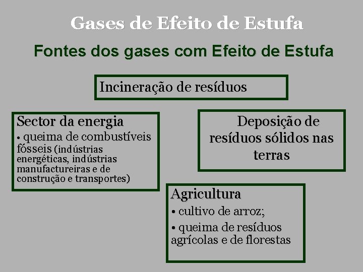 Gases de Efeito de Estufa Fontes dos gases com Efeito de Estufa Incineração de