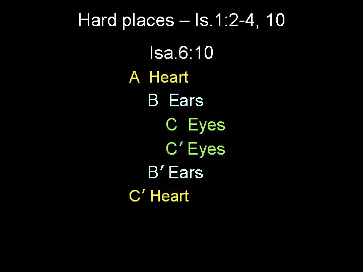Hard places – Is. 1: 2 -4, 10 Isa. 6: 10 A Heart B