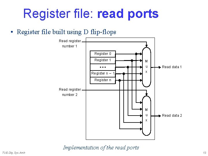 Register file: read ports • Register file built using D flip-flops Read register number