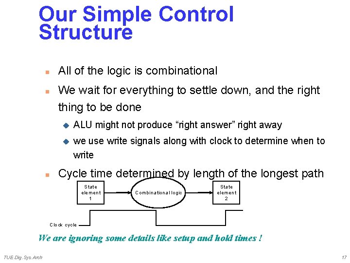 Our Simple Control Structure n n n All of the logic is combinational We