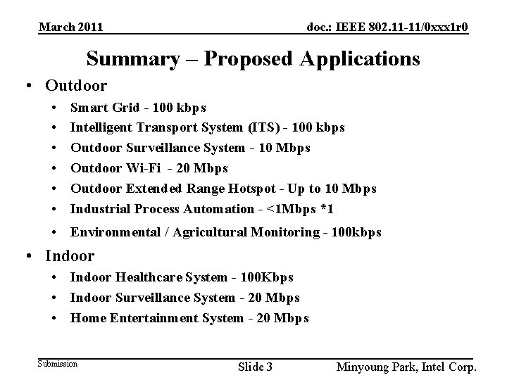 March 2011 doc. : IEEE 802. 11 -11/0 xxx 1 r 0 Summary –