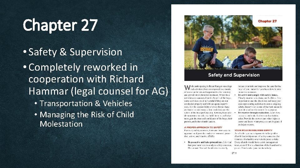 Chapter 27 • Safety & Supervision • Completely reworked in cooperation with Richard Hammar Chapter 27 • Safety & Supervision • Completely reworked in cooperation with Richard Hammar