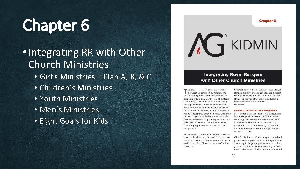Chapter 6 • Integrating RR with Other Church Ministries • Girl’s Ministries – Plan Chapter 6 • Integrating RR with Other Church Ministries • Girl’s Ministries – Plan