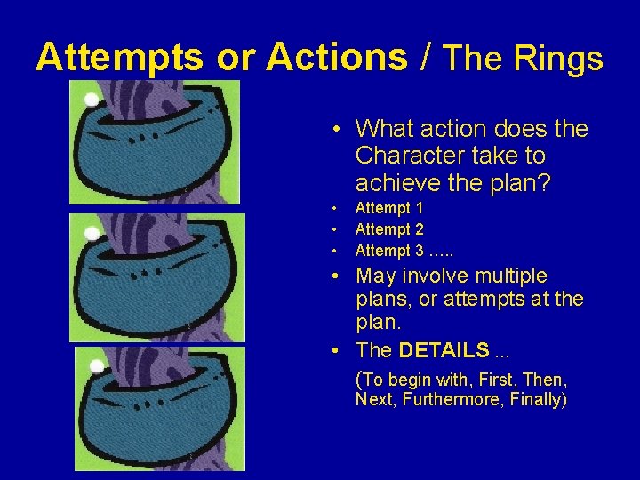 Attempts or Actions / The Rings • What action does the Character take to