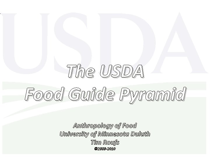 The USDA Food Guide Pyramid Anthropology of Food University of Minnesota Duluth Tim Roufs