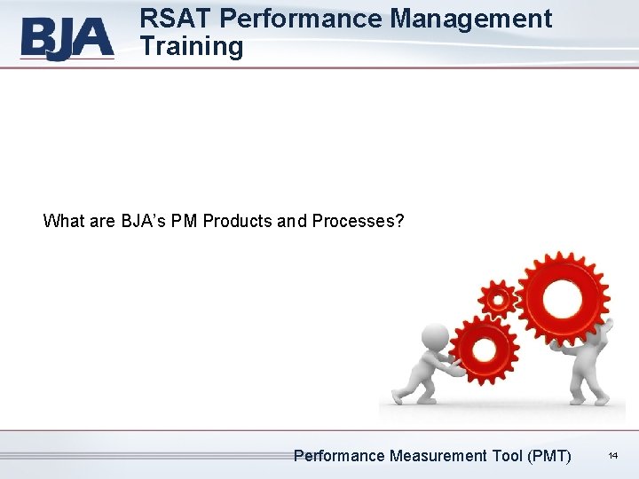RSAT Performance Management Training What are BJA’s PM Products and Processes? Performance Measurement Tool