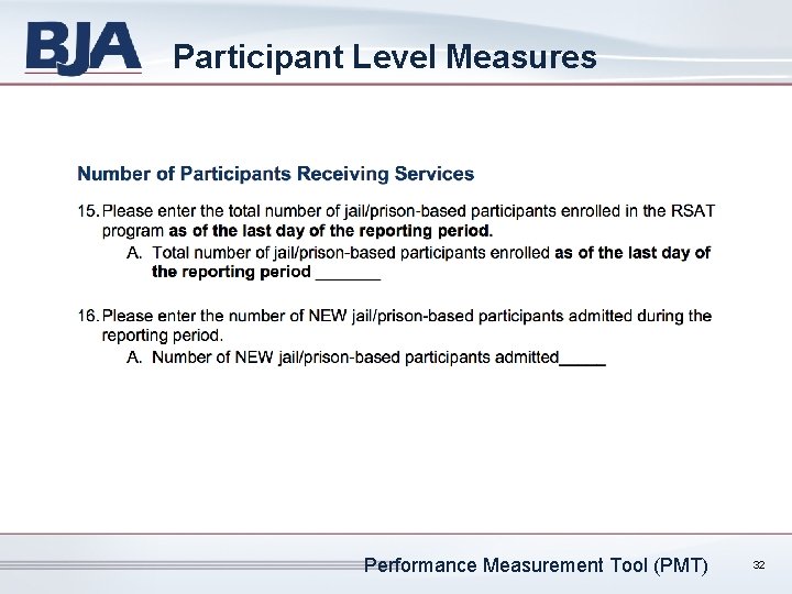 Participant Level Measures Performance Measurement Tool (PMT) 32 