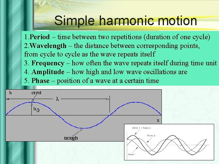 Simple harmonic motion 1. Period – time between two repetitions (duration of one cycle)