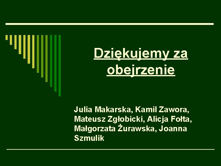 Dziękujemy za obejrzenie Julia Makarska, Kamil Zawora, Mateusz Zgłobicki, Alicja Fołta, Małgorzata Żurawska, Joanna