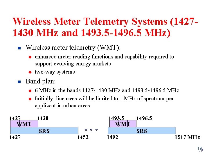 Wireless Meter Telemetry Systems (14271430 MHz and 1493. 5 -1496. 5 MHz) n Wireless