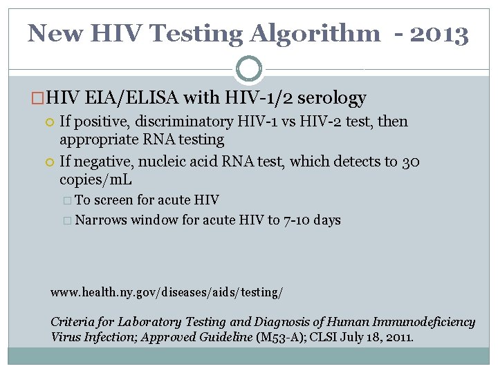 New HIV Testing Algorithm - 2013 �HIV EIA/ELISA with HIV-1/2 serology If positive, discriminatory New HIV Testing Algorithm - 2013 �HIV EIA/ELISA with HIV-1/2 serology If positive, discriminatory