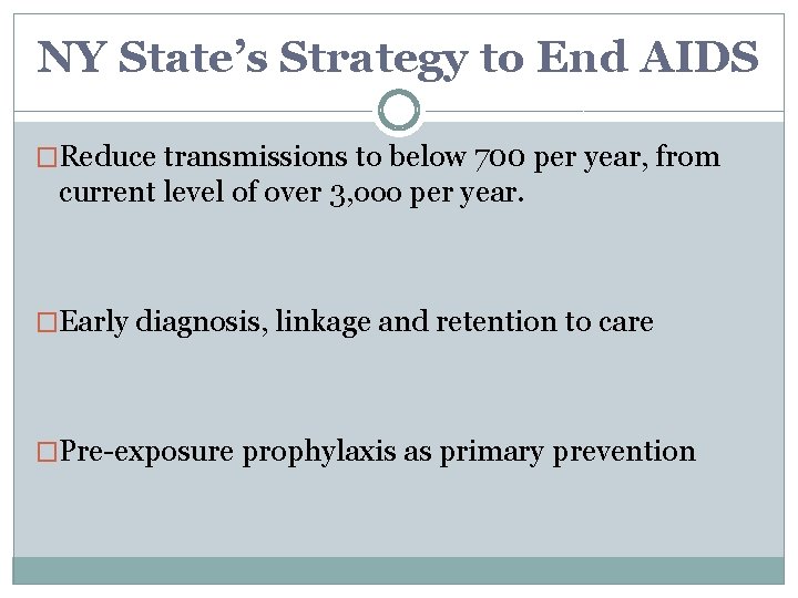 NY State’s Strategy to End AIDS �Reduce transmissions to below 700 per year, from NY State’s Strategy to End AIDS �Reduce transmissions to below 700 per year, from