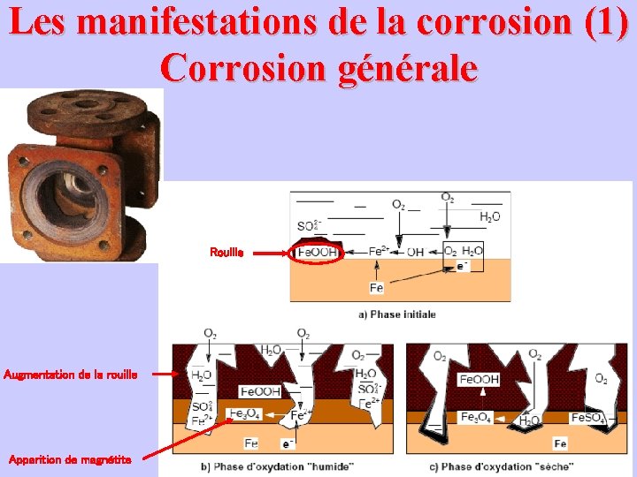 Les manifestations de la corrosion (1) Corrosion générale Rouille Augmentation de la rouille Apparition