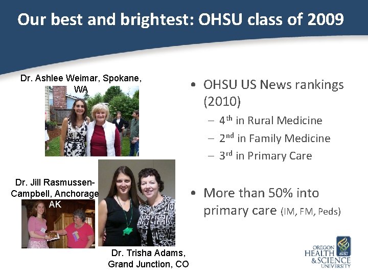 Our best and brightest: OHSU class of 2009 Dr. Ashlee Weimar, Spokane, WA •