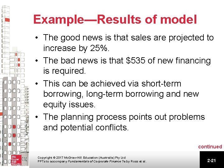 Example—Results of model • The good news is that sales are projected to increase Example—Results of model • The good news is that sales are projected to increase