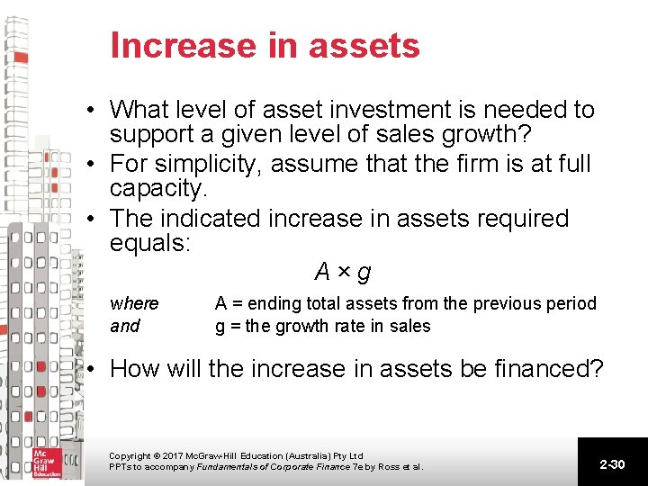 Increase in assets • What level of asset investment is needed to support a Increase in assets • What level of asset investment is needed to support a