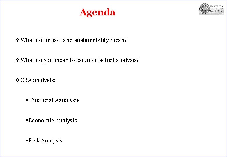 Agenda v. What do Impact and sustainability mean? v. What do you mean by