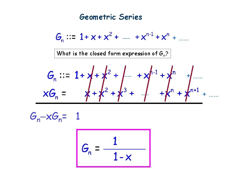 Geometric Series + …… …… What is the closed form expression of Gn? +