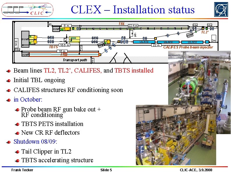 CLEX – Installation status 1 DUMP 8 m DFD 2. 0 m F D