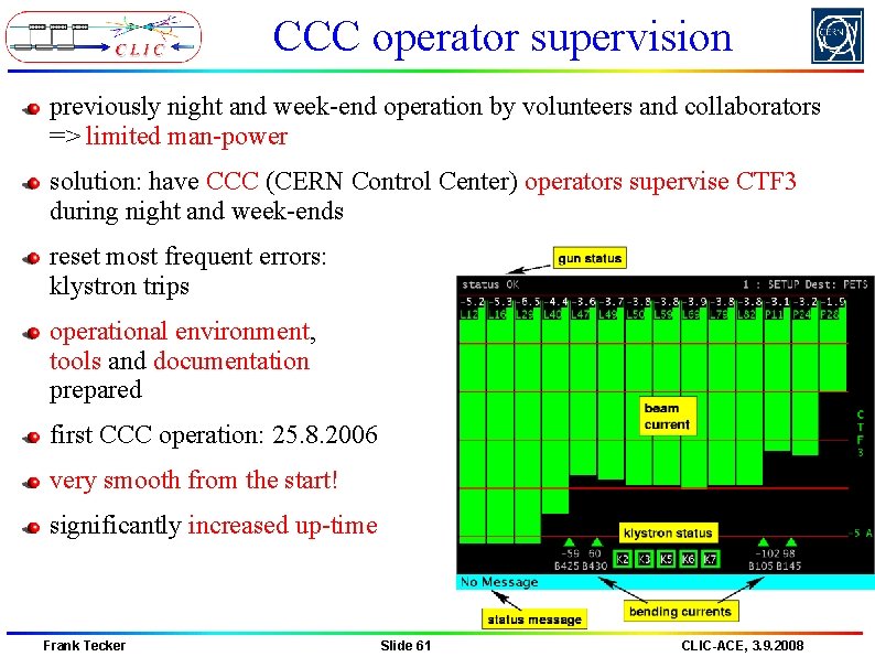 CCC operator supervision previously night and week-end operation by volunteers and collaborators => limited