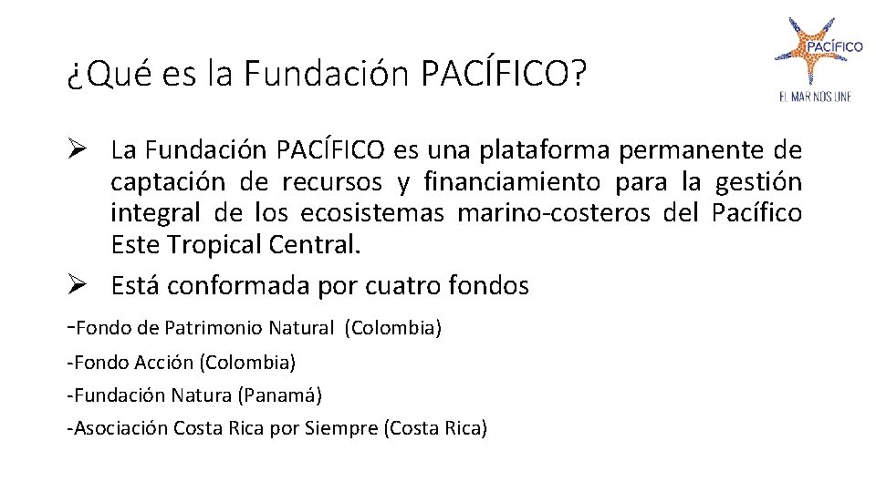 ¿Qué es la Fundación PACÍFICO? Ø La Fundación PACÍFICO es una plataforma permanente de