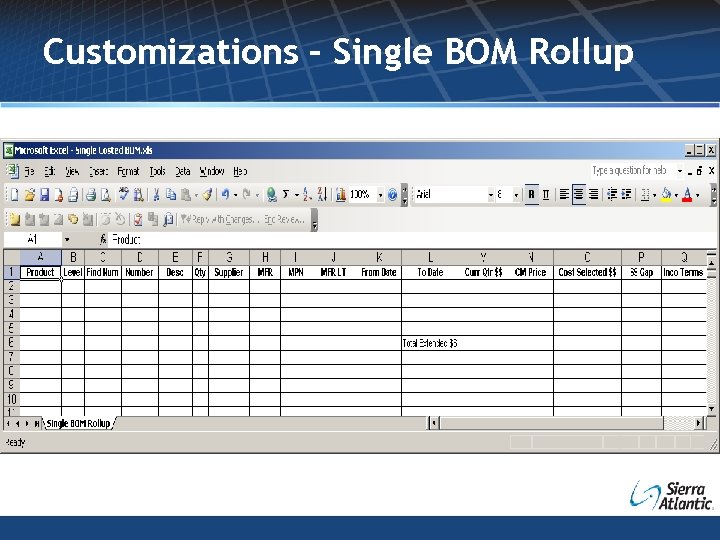 Customizations – Single BOM Rollup 