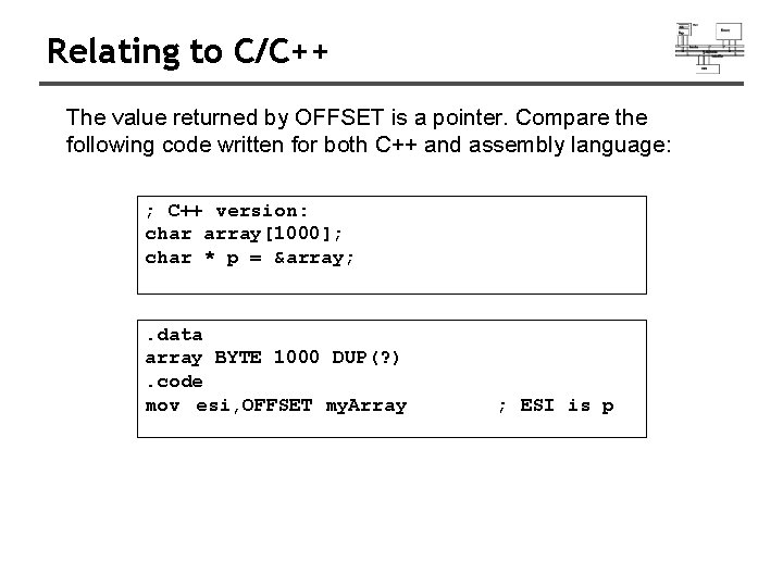 Relating to C/C++ The value returned by OFFSET is a pointer. Compare the following Relating to C/C++ The value returned by OFFSET is a pointer. Compare the following