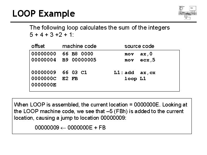 LOOP Example The following loop calculates the sum of the integers 5 + 4 LOOP Example The following loop calculates the sum of the integers 5 + 4