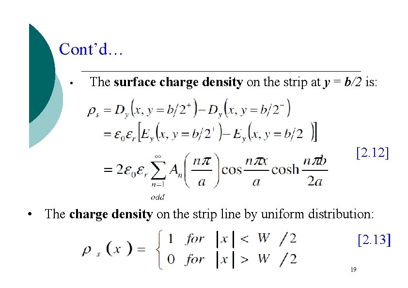 Cont’d… • The surface charge density on the strip at y = b/2 is: