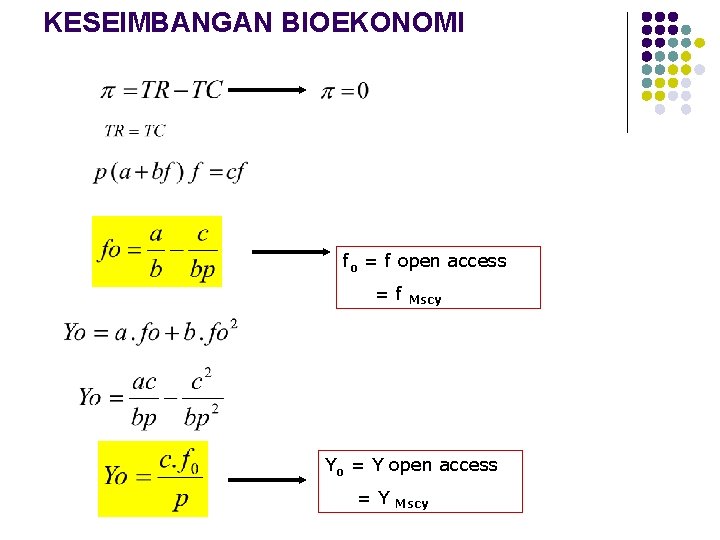 KESEIMBANGAN BIOEKONOMI fo = f open access =f Mscy Yo = Y open access