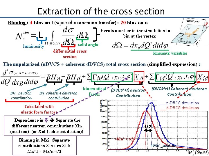 Extraction of the cross section Binning : 4 bins on t (squared momentum transfer)×