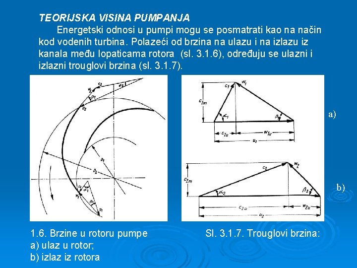 TEORIJSKA VISINA PUMPANJA Energetski odnosi u pumpi mogu se posmatrati kao na način kod