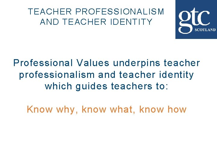 TEACHER PROFESSIONALISM AND TEACHER IDENTITY Professional Values underpins teacher professionalism and teacher identity which