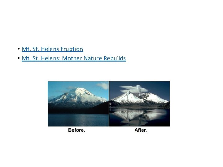  • Mt. St. Helens Eruption • Mt. St. Helens: Mother Nature Rebuilds 