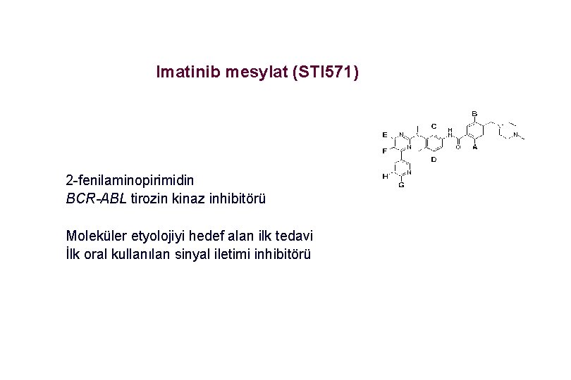 Imatinib mesylat (STI 571) 2 -fenilaminopirimidin BCR-ABL tirozin kinaz inhibitörü Moleküler etyolojiyi hedef alan