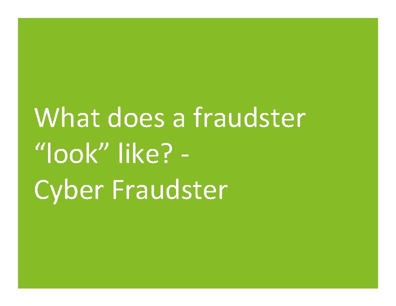 What does a fraudster “look” like? Cyber Fraudster What does a fraudster “look” like? Cyber Fraudster