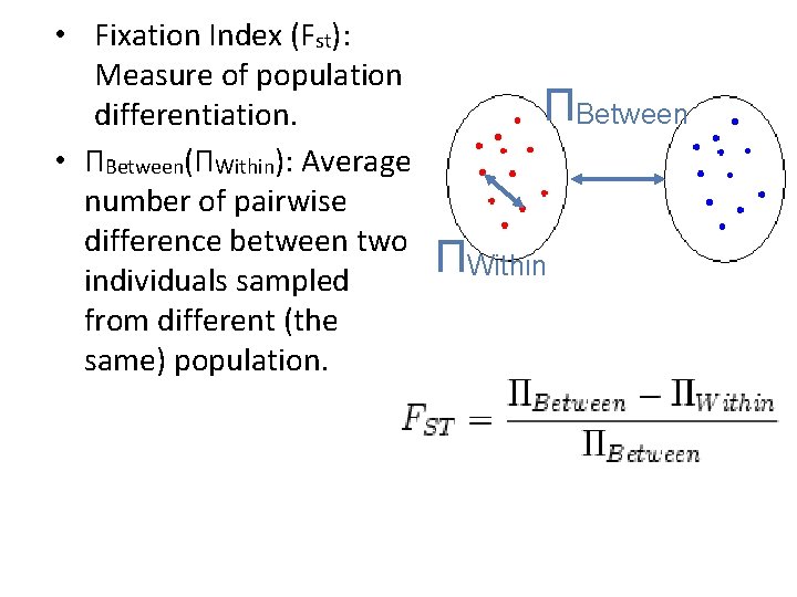  • Fixation Index (Fst): Measure of population differentiation. • ΠBetween(ΠWithin): Average number of