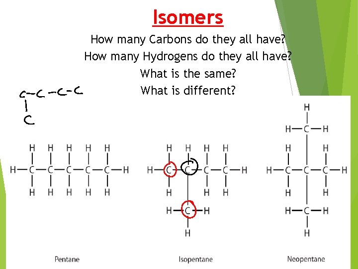 Isomers How many Carbons do they all have? How many Hydrogens do they all