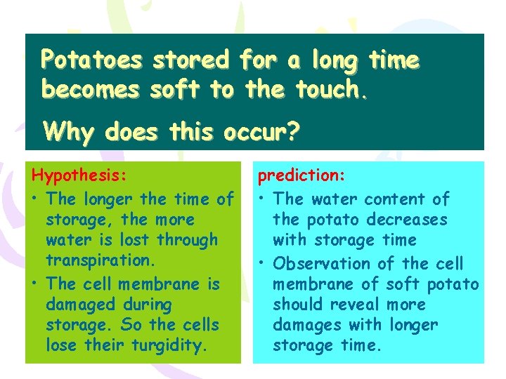 Potatoes stored for a long time becomes soft to the touch. Why does this