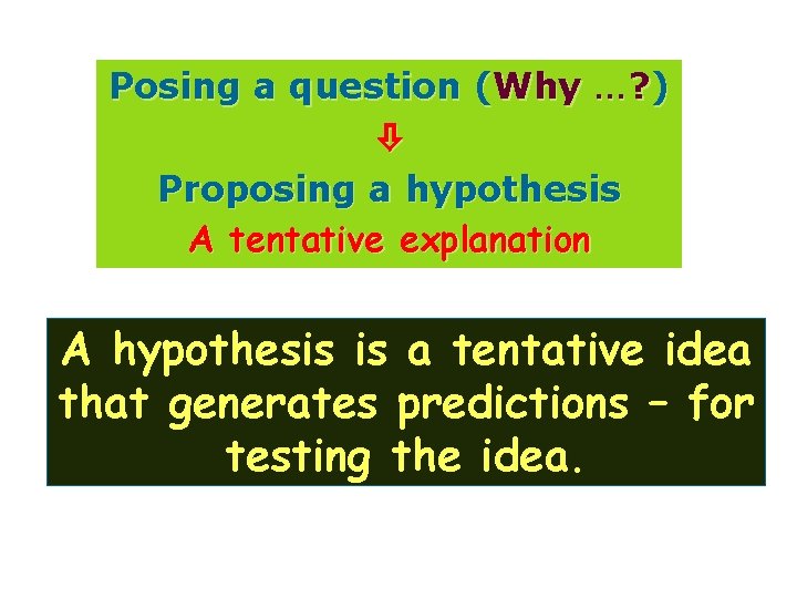 Posing a question (Why …? ) Proposing a hypothesis A tentative explanation A hypothesis