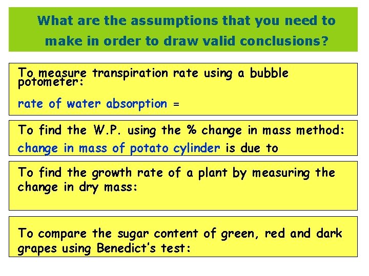 What are the assumptions that you need to make in order to draw valid