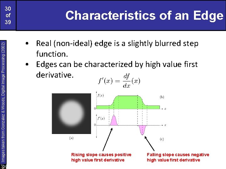 Images taken from Gonzalez & Woods, Digital Image Processing (2002) 30 of 39 Characteristics