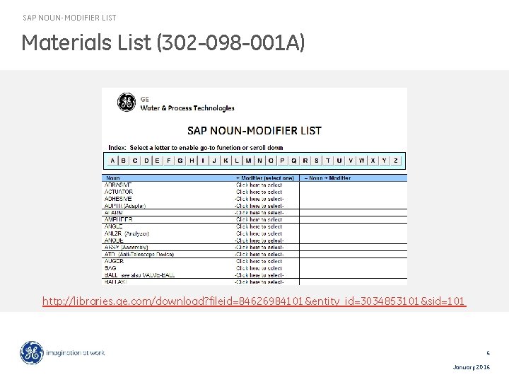 SAP NOUN-MODIFIER LIST Materials List (302 -098 -001 A) http: //libraries. ge. com/download? fileid=84626984101&entity_id=3034853101&sid=101