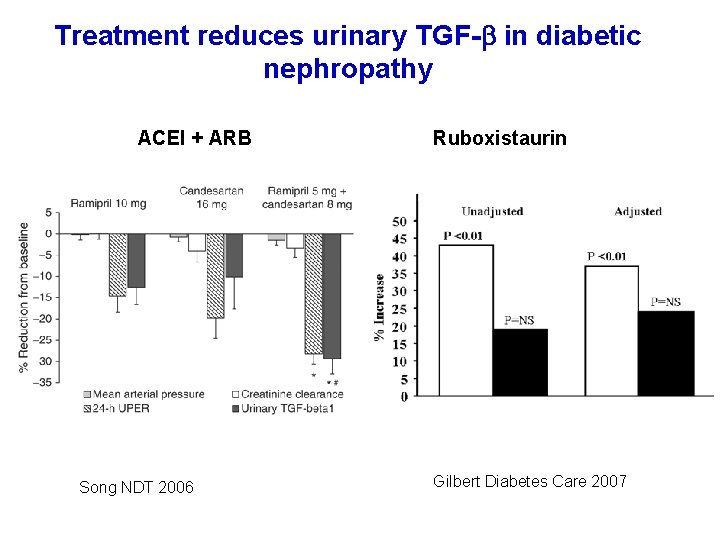 Treatment reduces urinary TGF- in diabetic nephropathy ACEI + ARB Song NDT 2006 Ruboxistaurin