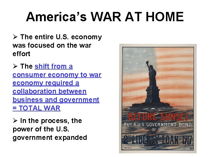 America’s WAR AT HOME Ø The entire U. S. economy was focused on the America’s WAR AT HOME Ø The entire U. S. economy was focused on the