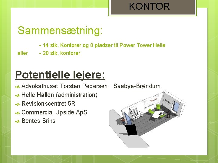 KONTOR Sammensætning: eller - 14 stk. Kontorer og 8 pladser til Power Tower Helle